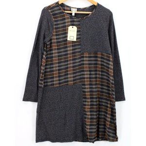 Mo:vint Anthropologie Dress Tunic Womens Gray Plaid Pullover Long Sleeve Small S